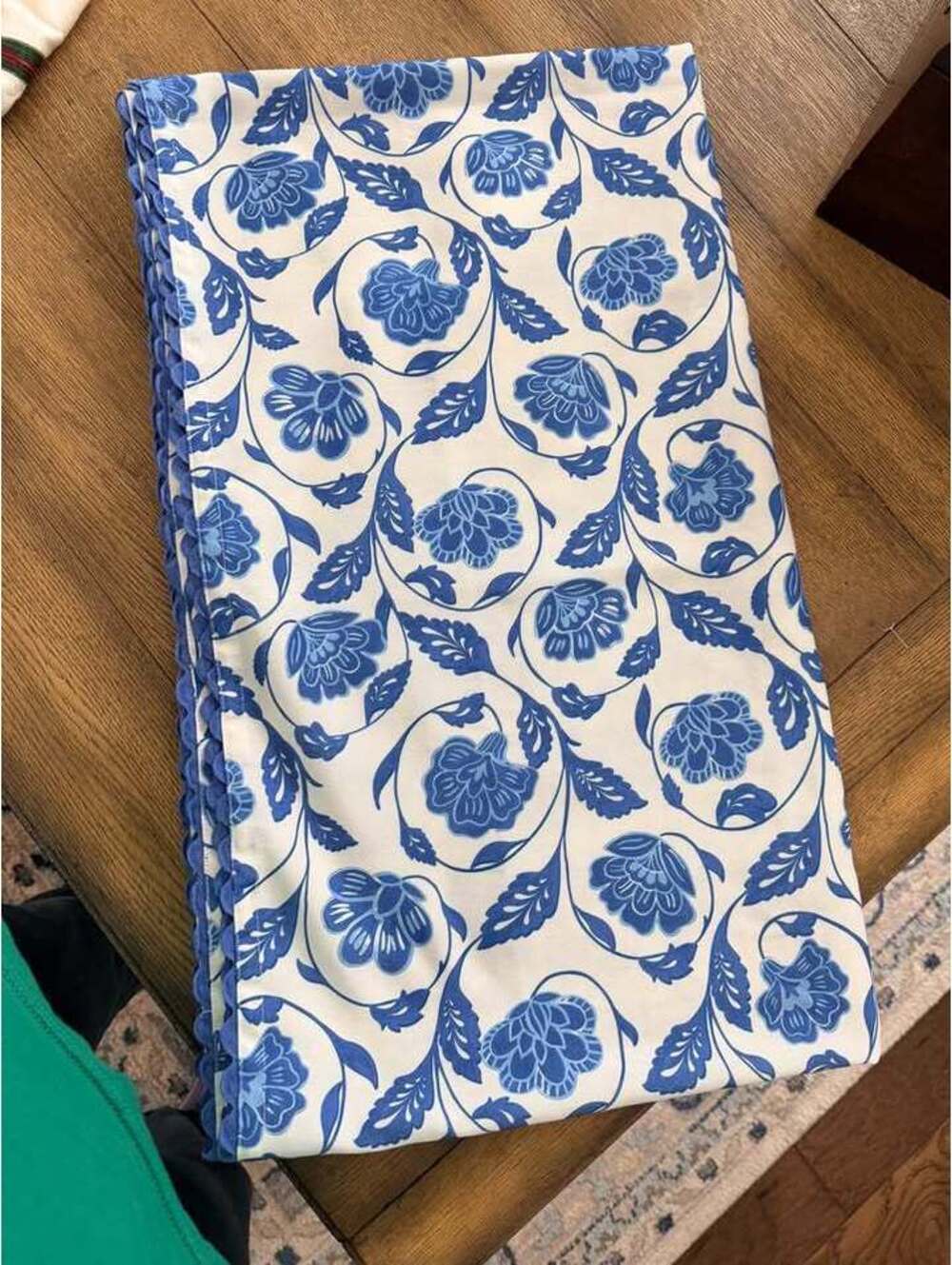 Blue and White Tablecloth with Blue Trim 60" x 102"
